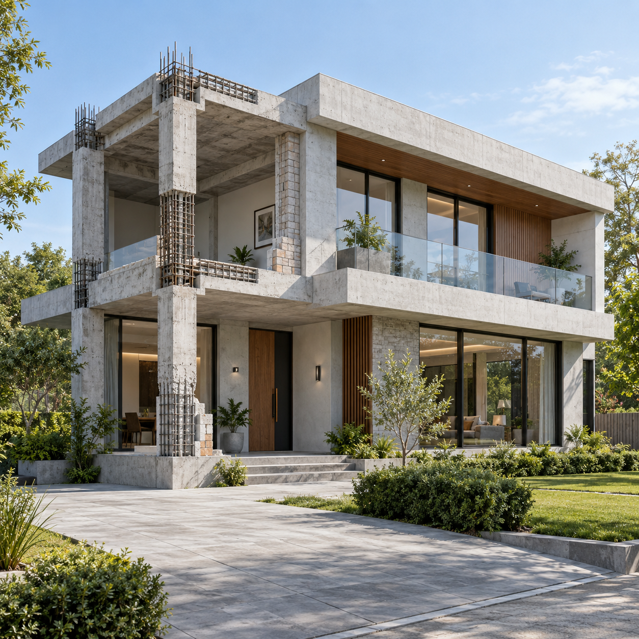 Reinforced Concrete Residential House Modern two-story reinforced concrete house showing concrete columns beams and floor slabs