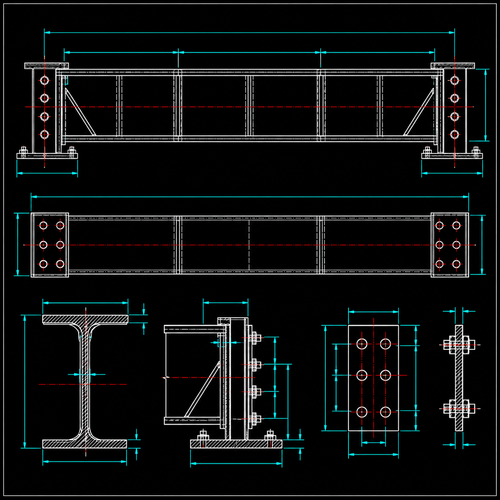 Steel beam 2D shop drawing autocad-steel-beam-2d-shop-drawing