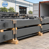 Industrial structural steel frame members bundled for shipping container loading
