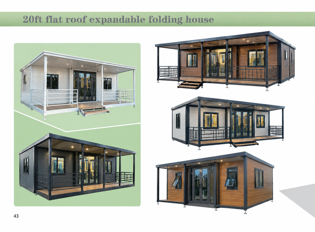 20ft Flat Roof Expandable Prefab House with Covered Porch | Modern Modular Cabin