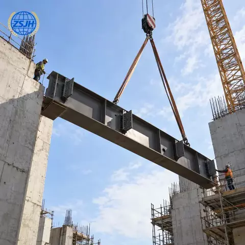 Export-ready heavy structural steel components arranged for overseas shipment