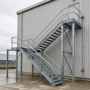 Custom Industrial Steel Stair Structure with Platform and Safety Handrails