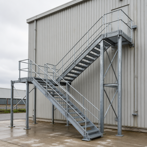 Custom Industrial Steel Stair Structure with Platform and Safety Handrails