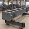 Industrial structural steel frame fabrication in workshop
